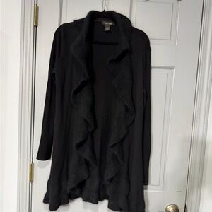 White House Black Market Black Ruffled Cardigan Rabbit and Wool